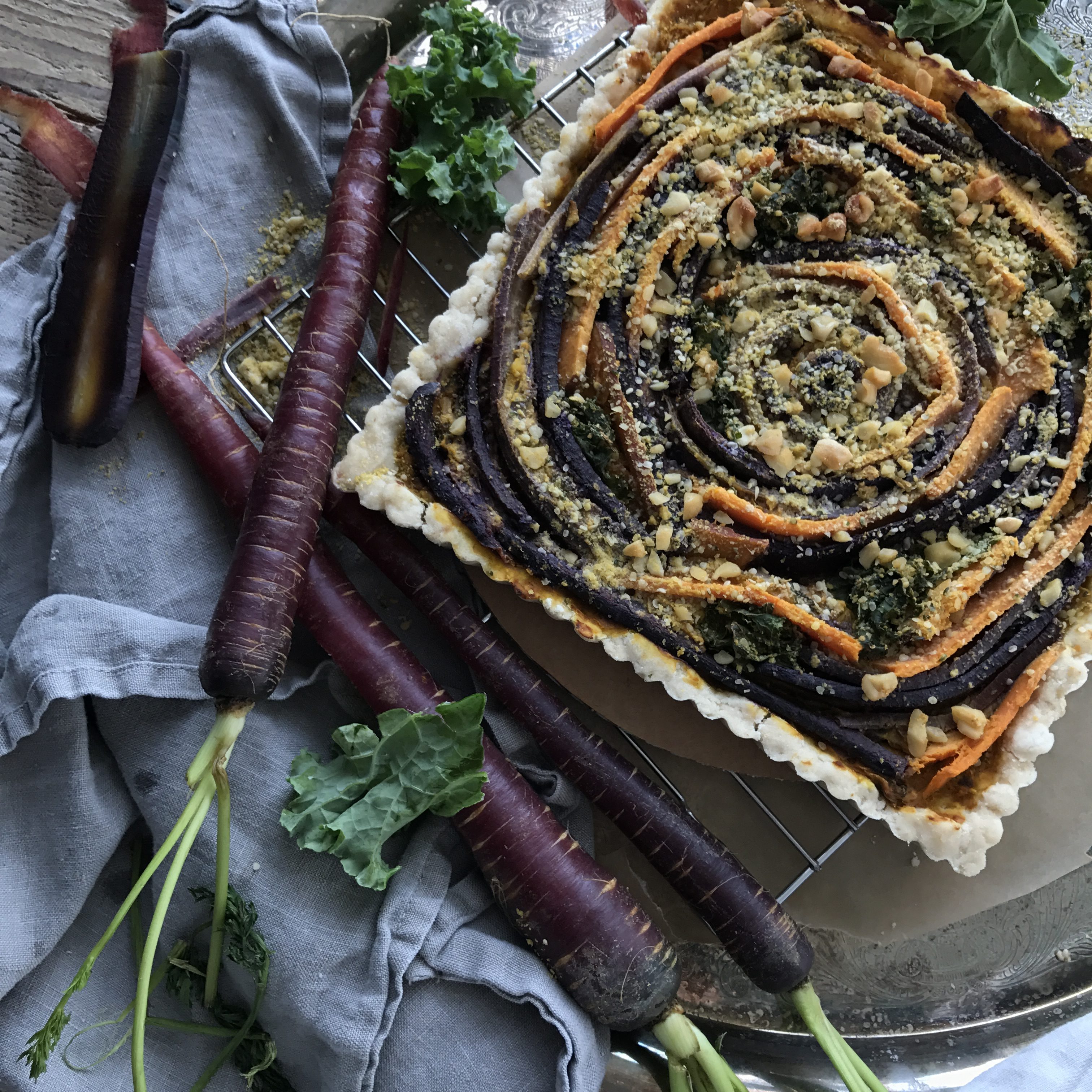 Winter Vegetable Tart with Cashew Crumble and Balsamic Glaze
